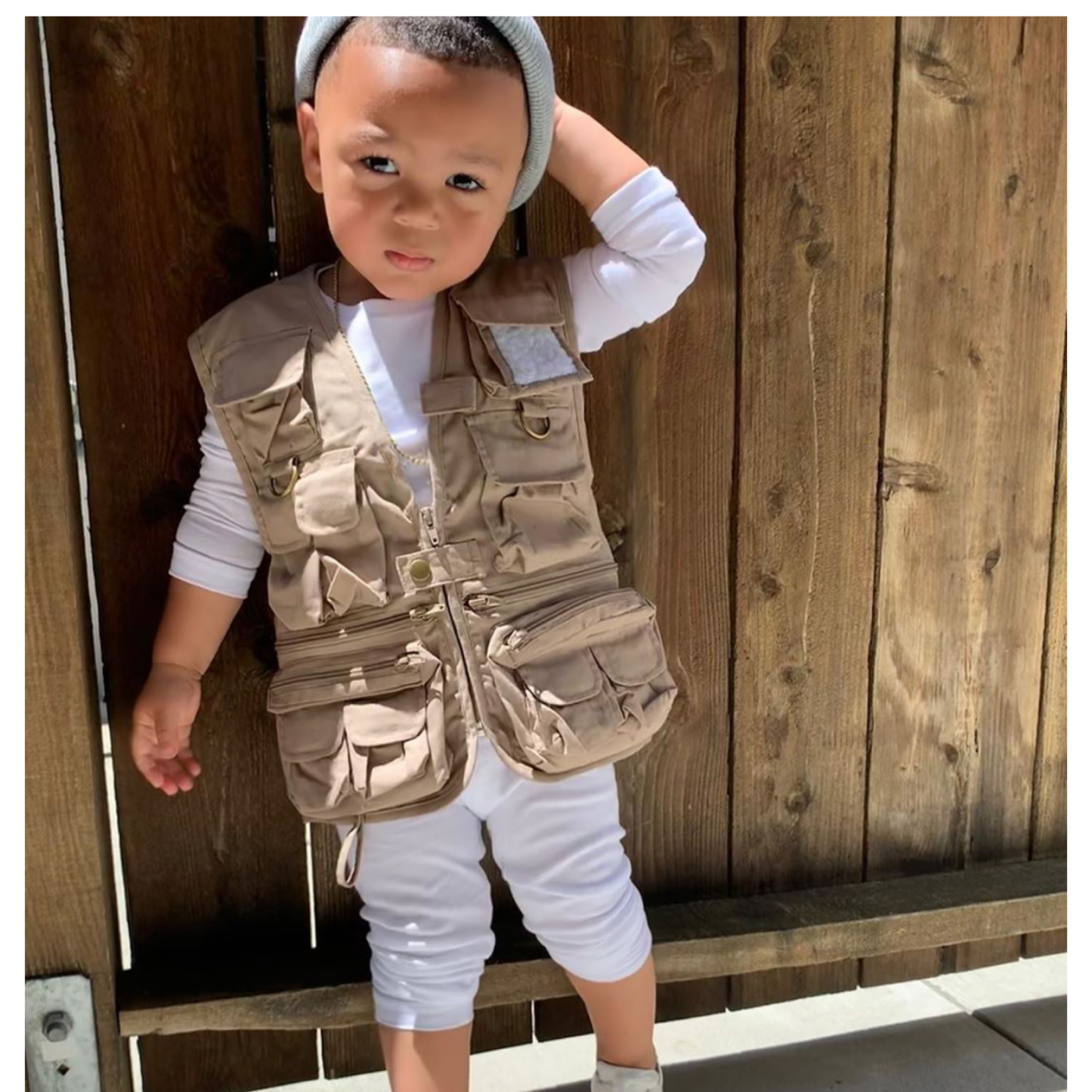 Kids Utility Travel Vest  Tan/Khaki - KingandLola